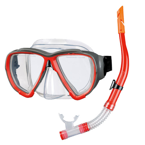 Snorkel en Duikbril set voor volwassenen Rood afbeelding
