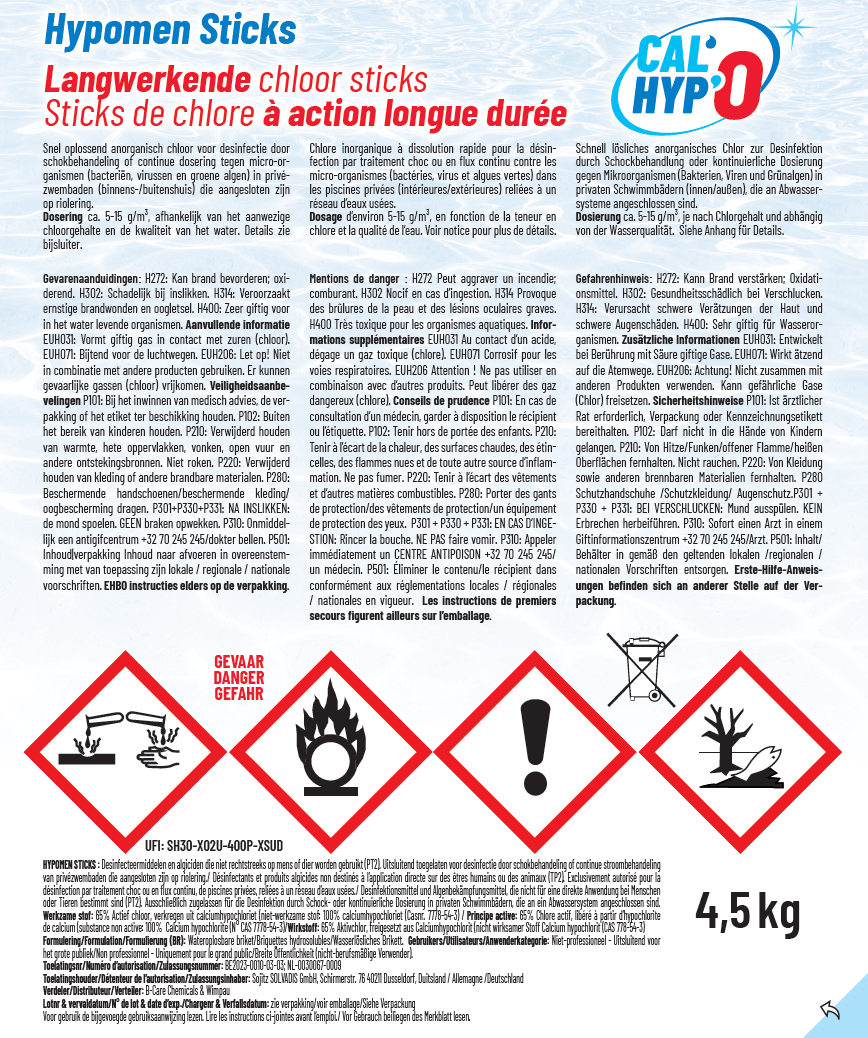 Cal'hypo chloorsticks 4,5 kg